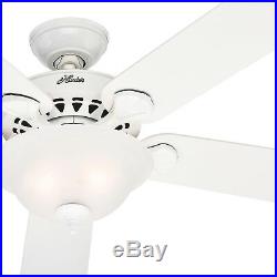 Hunter Fan 52 Inch Traditional Large Room White Ceiling Fan with 2 Bulb Light Kit