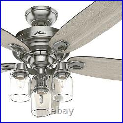 Hunter Fan 52 in Casual Brushed Nickel Ceiling Fan with Light Kit and Pull Chain