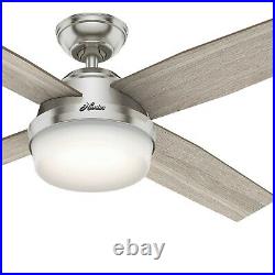 Hunter Fan 52 in Contemporary Brushed Nickel Ceiling Fan With Light Kit and Remote