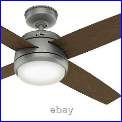 Hunter Fan 52 in Contemporary Matte Silver Ceiling Fan with Light Kit and Remote
