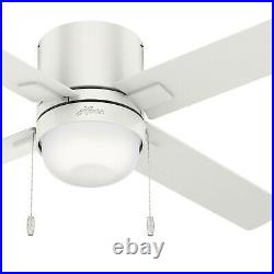 Hunter Fan 52 in Low Profile Fresh White Ceiling Fan w Light Kit and Pull Chain
