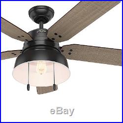 Hunter Fan 52 in. Rustic Ceiling Fan in Matte Black with LED Open Hood Light Kit