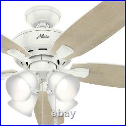 Hunter Fan 52 inch Casual Fresh White Ceiling Fan with Light Kit and Pull Chain