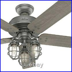 Hunter Fan 52 inch Casual Matte Silver Ceiling Fan with Light Kit and Pull Chain