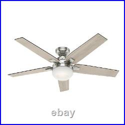 Hunter Fan 52 inch Contemporary Brushed Nickel Ceiling Fan with Light and Remote