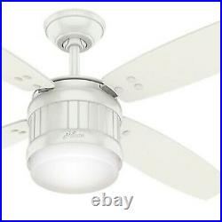 Hunter Fan 52 inch Fresh White Outdoor Ceiling Fan with LED Light Kit and Remote