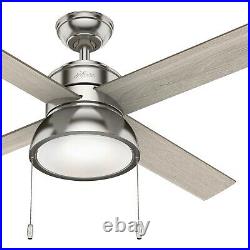 Hunter Fan 52 inch Indoor Contemporary Brushed Nickel Ceiling Fan with Light Kit