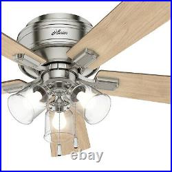 Hunter Fan 52 inch Low Profile Brushed Nickel Indoor Ceiling Fan with Light Kit