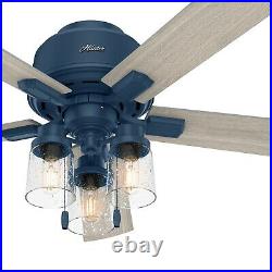 Hunter Fan 52 inch Low Profile Indigo Blue Indoor Ceiling Fan with Light Kit