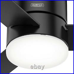 Hunter Fan 52 inch Low Profile Matte Black Ceiling Fan with Light Kit and Remote