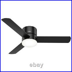 Hunter Fan 52 inch Low Profile Matte Black Ceiling Fan with Light Kit and Remote
