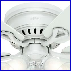 Hunter Fan 52 inch Low Profile White Ceiling Fan with Light Kit & Remote Control