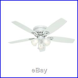Hunter Fan 52 inch Low Profile White Ceiling Fan with Light Kit & Remote Control