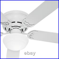 Hunter Fan 52 inch Low Profile White Indoor Ceiling Fan with Light Kit, 5 Blades