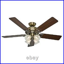 Hunter Fan 52 inch Traditional Antique Brass Indoor Ceiling Fan with Light Kit