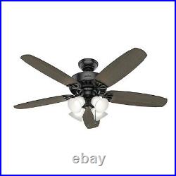 Hunter Fan 52 inch Traditional Matte Black Indoor Ceiling Fan with Light Kit