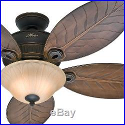 Hunter Fan 54 Outdoor Ceiling Fan with Bowl Light Kit, 5 Palm Leaf Blades