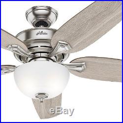 Hunter Fan 54 in Casual Brushed Nickel Ceiling Fan with Light Kit & Remote Control