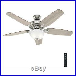 Hunter Fan 54 in Casual Brushed Nickel Ceiling Fan with Light Kit & Remote Control