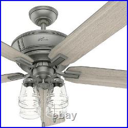 Hunter Fan 60 inch Casual Matte Silver Ceiling Fan with Light Kit and Pull Chain