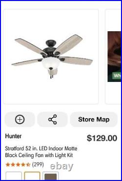 Hunter Stratford 52 in. LED Indoor Matte Black Ceiling Fan with Light Kit