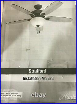 Hunter Stratford 52 in. LED Indoor Matte Black Ceiling Fan with Light Kit 50486