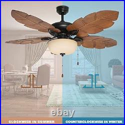 Hykolity 52 Inch Indoor Tropical Ceiling Fan With Light Kit Five ABS Palm Leaf