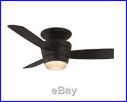 Indoor 44-in Matte Black Flush Mount Ceiling Fan with Light Kit and Remote