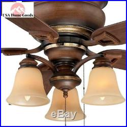 Indoor Berre Walnut Ceiling Fan with Light Kit 52 in. Stain Glass Lamp Shade