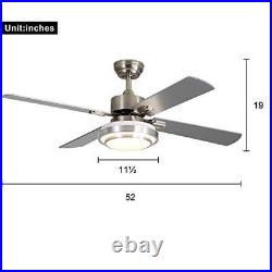 Indoor Ceiling Fan Light Fixtures Remote LED 52 Brushed Nickel 52 4-Blades