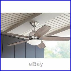 Indoor Outdoor 52 in. Ceiling Fan Brushed Nickel LED Light Kit Remote Control