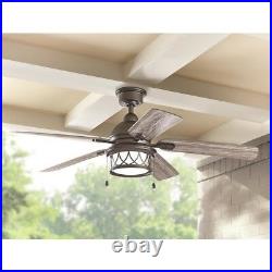 Indoor/Outdoor 52 in. Integrated LED Ceiling Fan with Light kit in Natural Iron