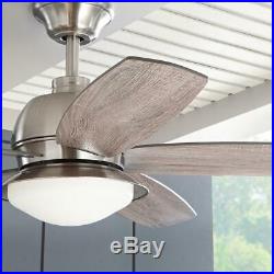 Indoor Outdoor Brushed Nickel Ceiling Fan 52 In LED Light Kit And Remote Control
