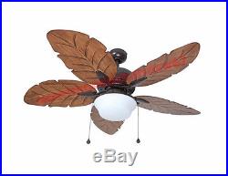 Indoor Outdoor Ceiling Fan Patio Porch Light Kit Bronze Palm Leaf Tropical Blade