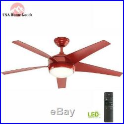 Indoor Red Ceiling Fan 52 in. With Light Kit and Remote Control Modern Decor
