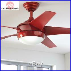 Indoor Red Ceiling Fan 52 in. With Light Kit and Remote Control Modern Decor