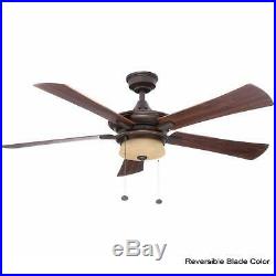 Indoor Rustic Bronze Ceiling Fan Light Kit 52 in. 5-Reversible Blade Flush Mount