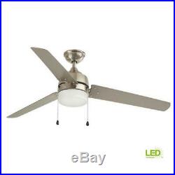 Integrated LED Indoor Outdoor Brushed Nickel Ceiling Fan with Light Kit 60 in
