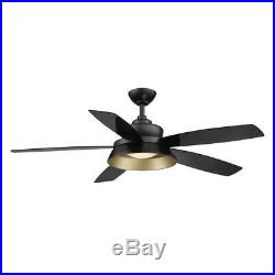 Kempston 52 in. Integrated LED Outdoor Matte Black Ceiling Fan with Light Kit