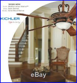 Kichler 300008 60 Indoor Ceiling Fan with Blades, Light Kit, Downrod and Remote