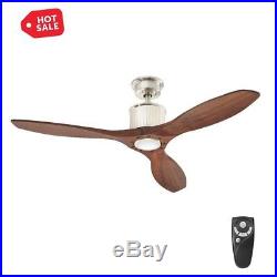 LED Indoor Ceiling Fan 52 in. Brushed Nickel Light Kit Remote Control Wood