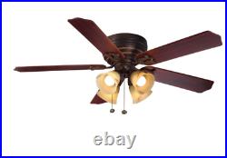 LED Indoor Iron Ceiling Fan 52 in. With Light Kit Reversible Blades Flush Mount 5.0