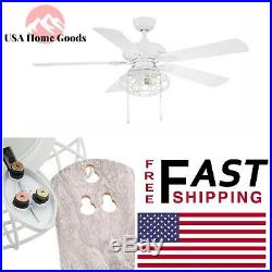 LED Matte White Ceiling Fan with Light Kit 52 in. Industrial Farmhouse Decor