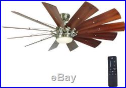 Large 60 in. LED Indoor Brushed Nickel Ceiling Fan with Light Kit Remote Control