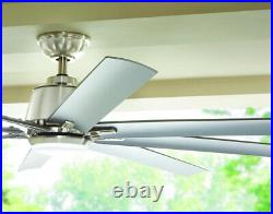 Lg 72 Indoor/Outdoor Brushed Nickel Ceiling Fan withLight Kit & Remote, Wet-Rated