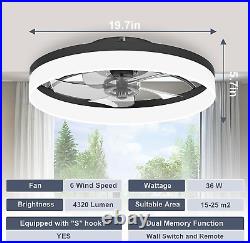 Low Profile Ceiling Fans with Lights Remote Fandelier Fan Flush Mount 19.7Inch