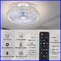 Low Profile Flush Mount Ceiling Fans with Lights and Remote, 15'' Small Modern En