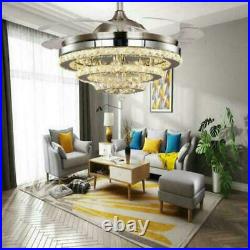 Luxury Crystal Lamp 42Invisible Ceiling Fan Chandelier withLED Light Kit & Remote