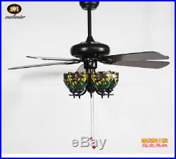 Makenier Tiffany Style 5-light Uplight Green Dragonfly Ceiling Fan Light Kit