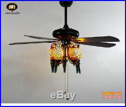 Makenier Tiffany Style Stained Glass 5-light Parrot Ceiling Fan Light Kit